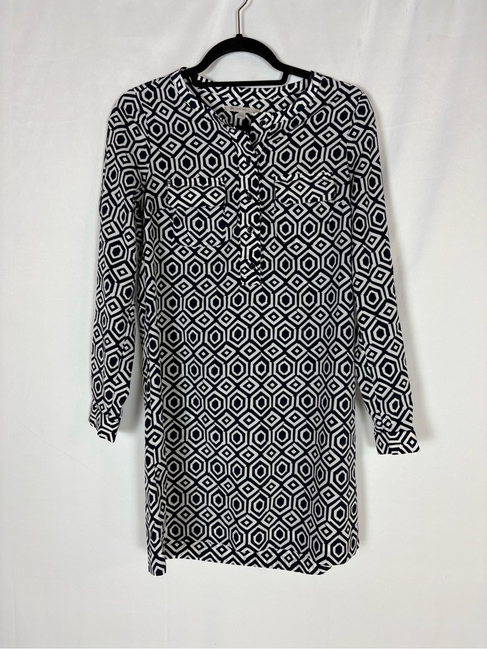 GAP Navy and White Geometric Long-Sleeve Tunic Dress